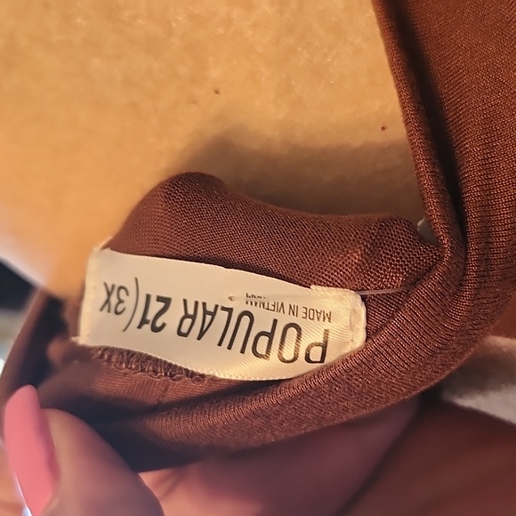 Popular 21 Mock Neck Long Sleeve Ruched Midi Brown Tshirt Dress NWT - Picture 8 of 9